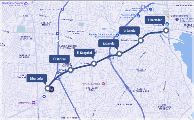 Mapa de estaciones de la Línea 1 del Metro de Maracaibo